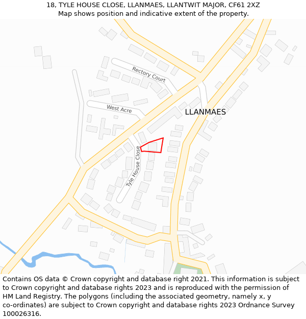 18, TYLE HOUSE CLOSE, LLANMAES, LLANTWIT MAJOR, CF61 2XZ: Location map and indicative extent of plot