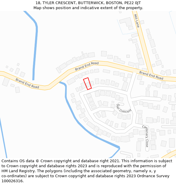 18, TYLER CRESCENT, BUTTERWICK, BOSTON, PE22 0JT: Location map and indicative extent of plot