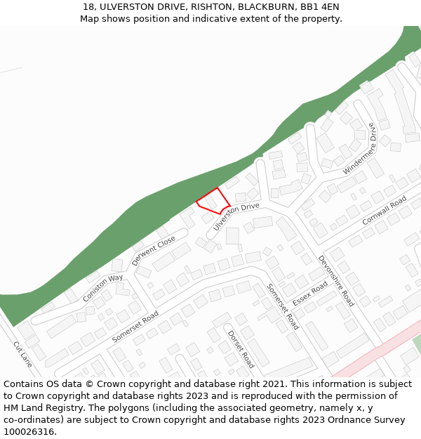 18, ULVERSTON DRIVE, RISHTON, BLACKBURN, BB1 4EN: Location map and indicative extent of plot