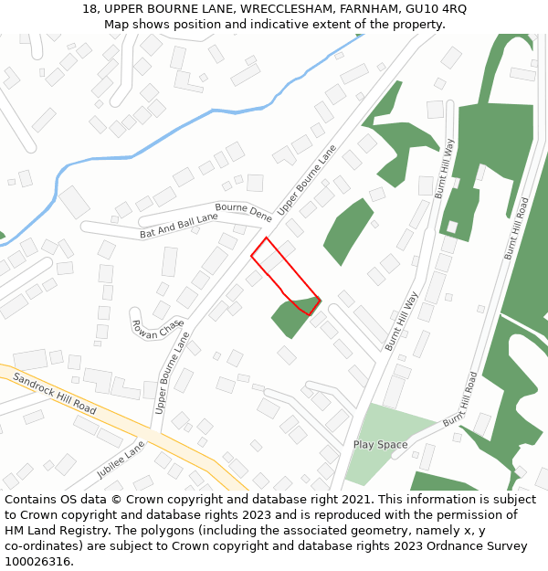 18, UPPER BOURNE LANE, WRECCLESHAM, FARNHAM, GU10 4RQ: Location map and indicative extent of plot