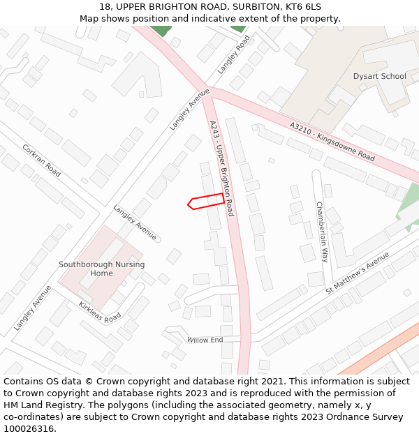 18, UPPER BRIGHTON ROAD, SURBITON, KT6 6LS: Location map and indicative extent of plot