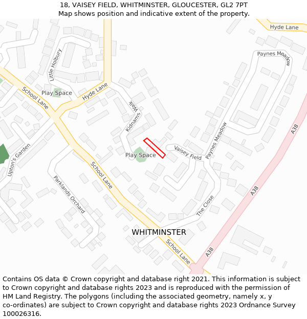 18, VAISEY FIELD, WHITMINSTER, GLOUCESTER, GL2 7PT: Location map and indicative extent of plot