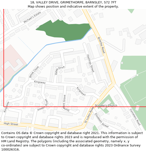 18, VALLEY DRIVE, GRIMETHORPE, BARNSLEY, S72 7FT: Location map and indicative extent of plot