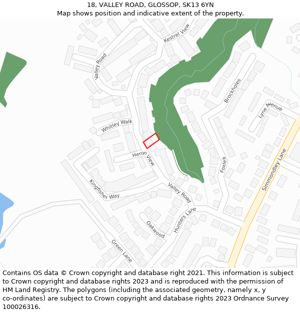 18, VALLEY ROAD, GLOSSOP, SK13 6YN: Location map and indicative extent of plot