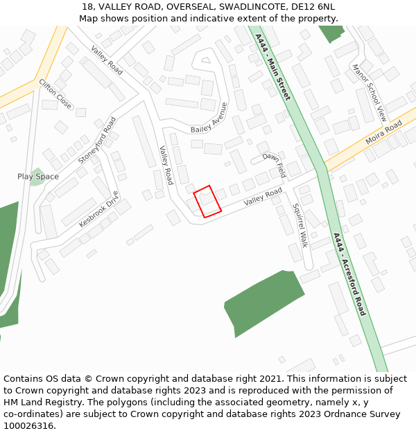 18, VALLEY ROAD, OVERSEAL, SWADLINCOTE, DE12 6NL: Location map and indicative extent of plot