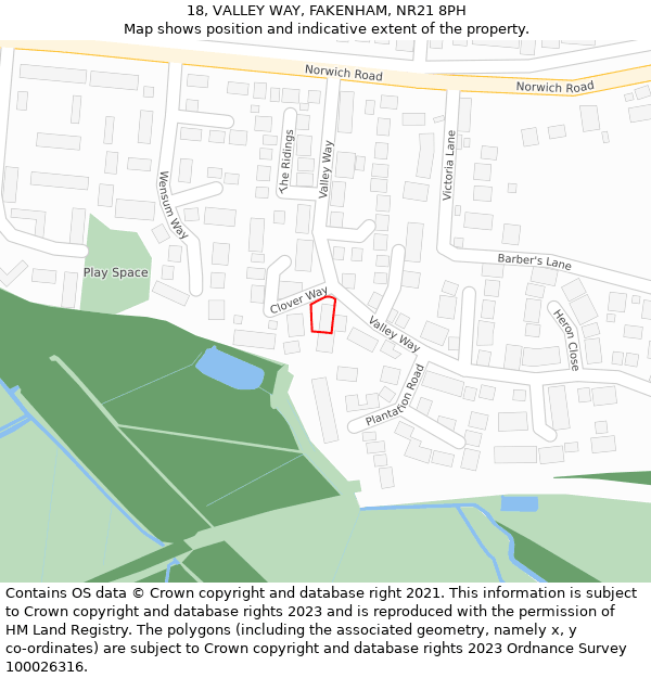 18, VALLEY WAY, FAKENHAM, NR21 8PH: Location map and indicative extent of plot