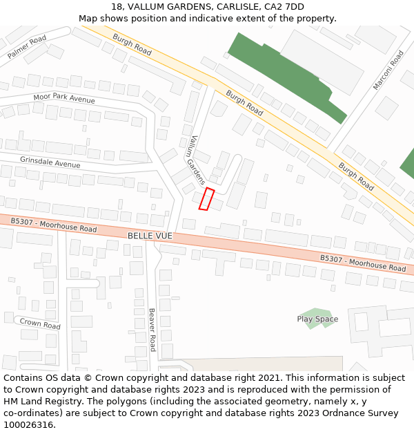 18, VALLUM GARDENS, CARLISLE, CA2 7DD: Location map and indicative extent of plot