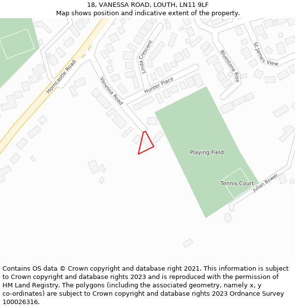 18, VANESSA ROAD, LOUTH, LN11 9LF: Location map and indicative extent of plot