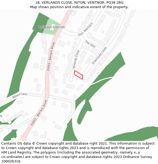 18, VERLANDS CLOSE, NITON, VENTNOR, PO38 2BG: Location map and indicative extent of plot