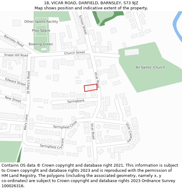 18, VICAR ROAD, DARFIELD, BARNSLEY, S73 9JZ: Location map and indicative extent of plot