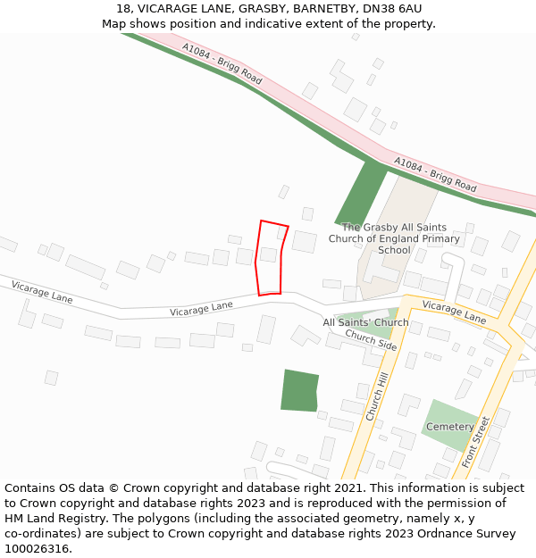 18, VICARAGE LANE, GRASBY, BARNETBY, DN38 6AU: Location map and indicative extent of plot