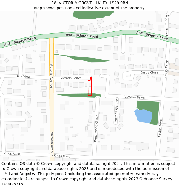 18, VICTORIA GROVE, ILKLEY, LS29 9BN: Location map and indicative extent of plot