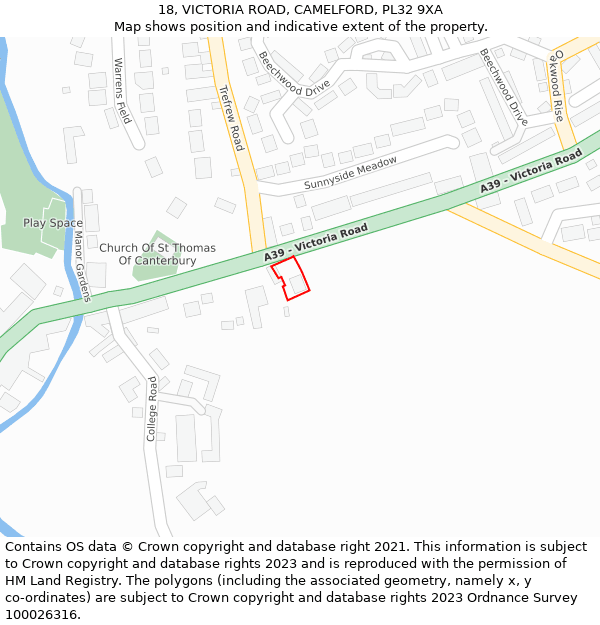 18, VICTORIA ROAD, CAMELFORD, PL32 9XA: Location map and indicative extent of plot