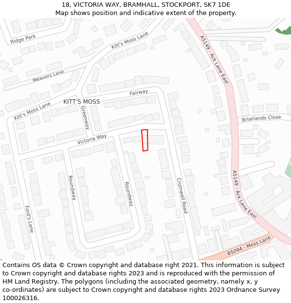 18, VICTORIA WAY, BRAMHALL, STOCKPORT, SK7 1DE: Location map and indicative extent of plot