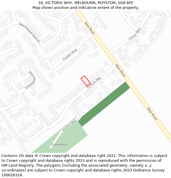 18, VICTORIA WAY, MELBOURN, ROYSTON, SG8 6FE: Location map and indicative extent of plot