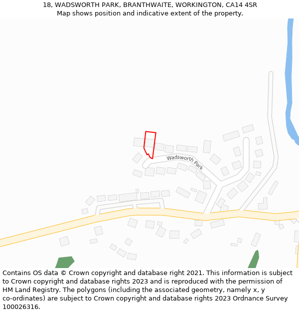 18, WADSWORTH PARK, BRANTHWAITE, WORKINGTON, CA14 4SR: Location map and indicative extent of plot