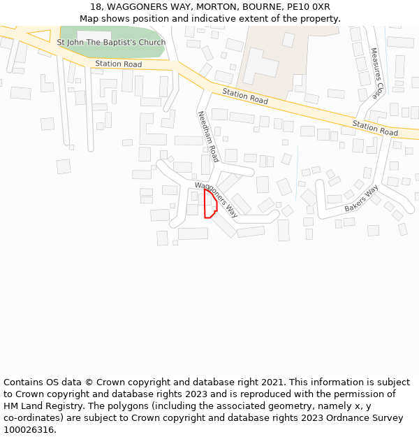 18, WAGGONERS WAY, MORTON, BOURNE, PE10 0XR: Location map and indicative extent of plot