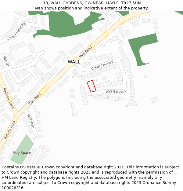 18, WALL GARDENS, GWINEAR, HAYLE, TR27 5HN: Location map and indicative extent of plot