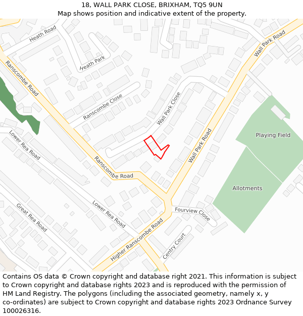 18, WALL PARK CLOSE, BRIXHAM, TQ5 9UN: Location map and indicative extent of plot