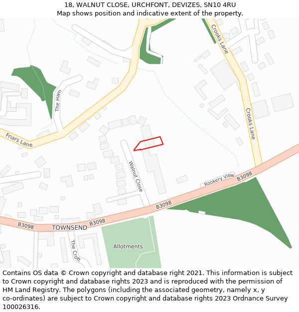 18, WALNUT CLOSE, URCHFONT, DEVIZES, SN10 4RU: Location map and indicative extent of plot