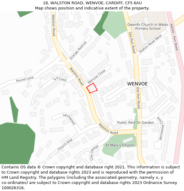 18, WALSTON ROAD, WENVOE, CARDIFF, CF5 6AU: Location map and indicative extent of plot