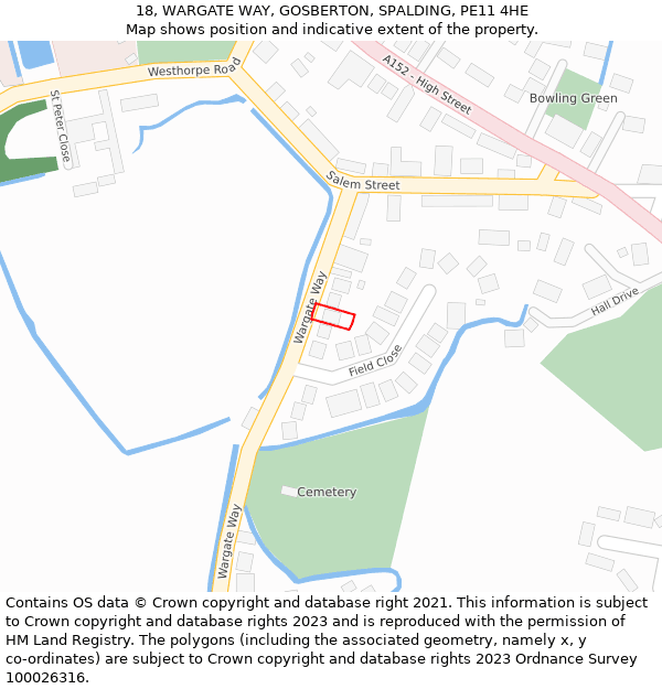 18, WARGATE WAY, GOSBERTON, SPALDING, PE11 4HE: Location map and indicative extent of plot