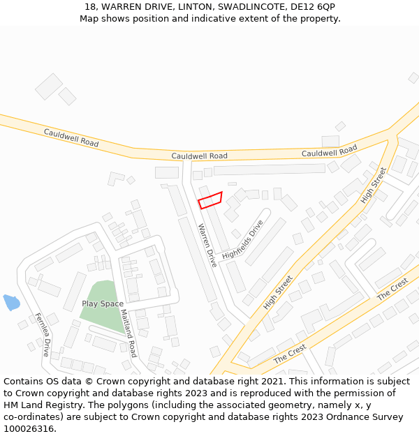 18, WARREN DRIVE, LINTON, SWADLINCOTE, DE12 6QP: Location map and indicative extent of plot