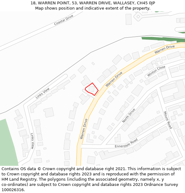 18, WARREN POINT, 53, WARREN DRIVE, WALLASEY, CH45 0JP: Location map and indicative extent of plot