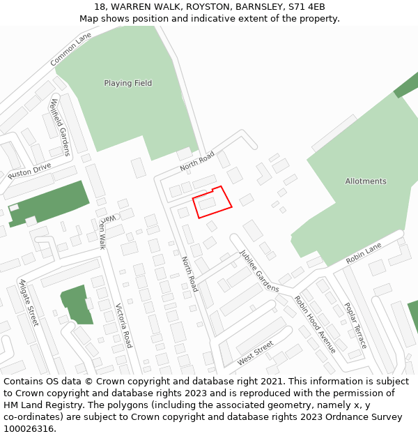 18, WARREN WALK, ROYSTON, BARNSLEY, S71 4EB: Location map and indicative extent of plot