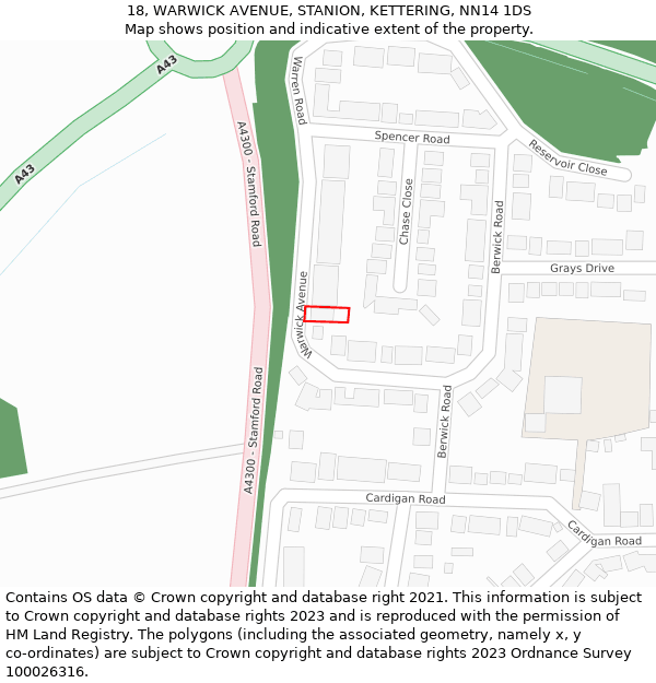 18, WARWICK AVENUE, STANION, KETTERING, NN14 1DS: Location map and indicative extent of plot