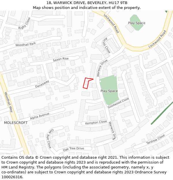 18, WARWICK DRIVE, BEVERLEY, HU17 9TB: Location map and indicative extent of plot
