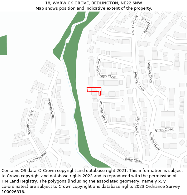 18, WARWICK GROVE, BEDLINGTON, NE22 6NW: Location map and indicative extent of plot