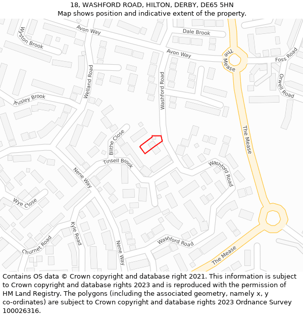 18, WASHFORD ROAD, HILTON, DERBY, DE65 5HN: Location map and indicative extent of plot