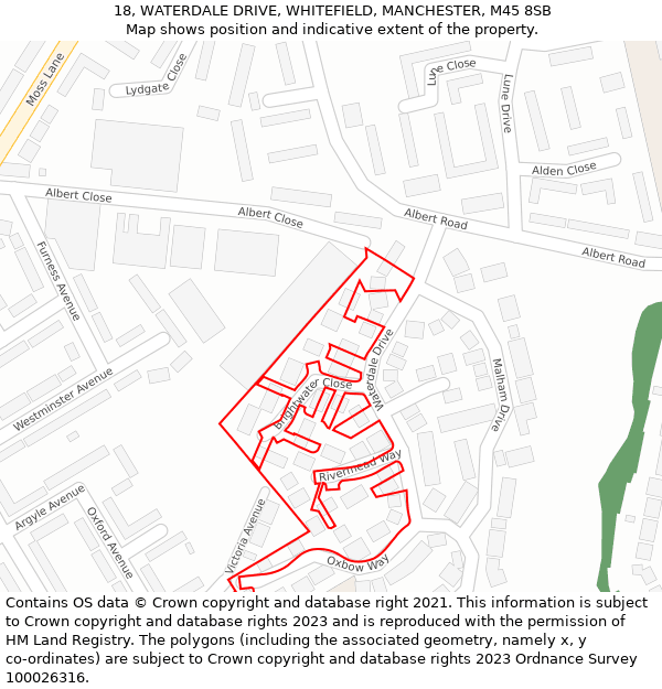 18, WATERDALE DRIVE, WHITEFIELD, MANCHESTER, M45 8SB: Location map and indicative extent of plot