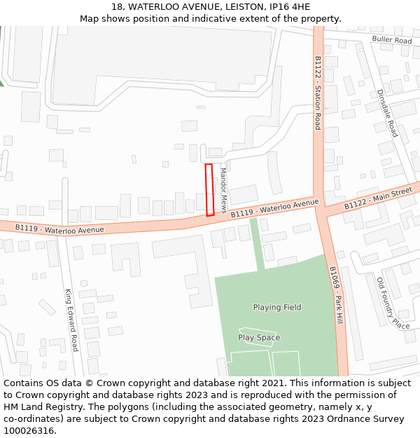 18, WATERLOO AVENUE, LEISTON, IP16 4HE: Location map and indicative extent of plot