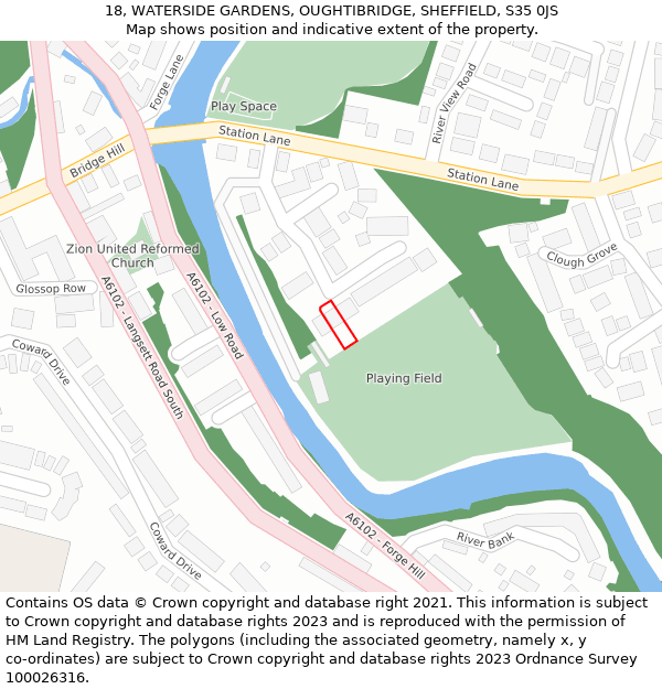 18, WATERSIDE GARDENS, OUGHTIBRIDGE, SHEFFIELD, S35 0JS: Location map and indicative extent of plot