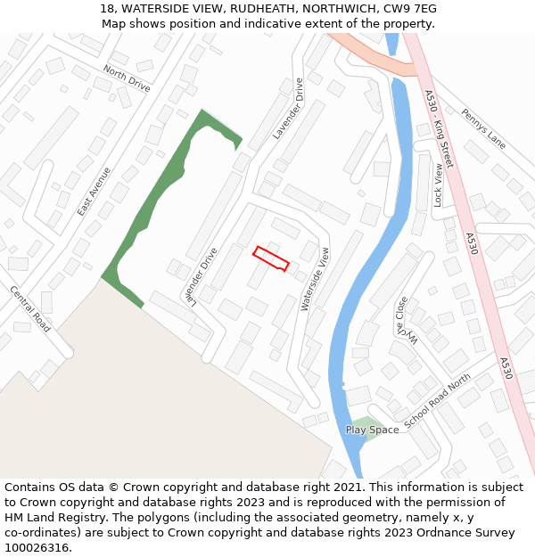 18, WATERSIDE VIEW, RUDHEATH, NORTHWICH, CW9 7EG: Location map and indicative extent of plot