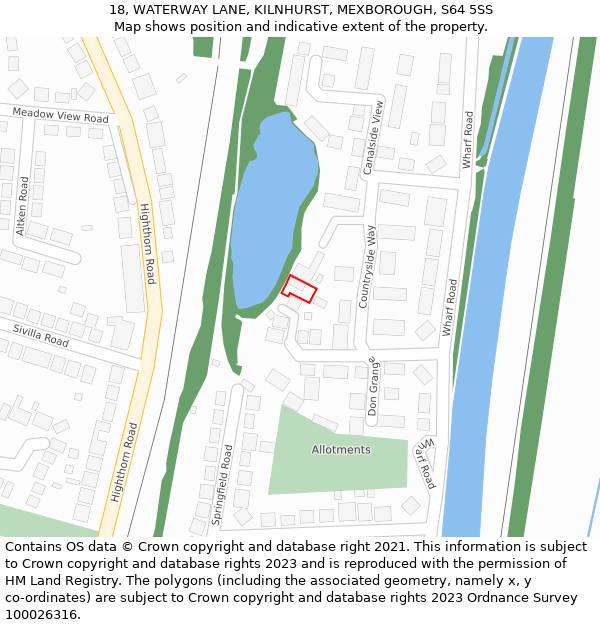 18, WATERWAY LANE, KILNHURST, MEXBOROUGH, S64 5SS: Location map and indicative extent of plot