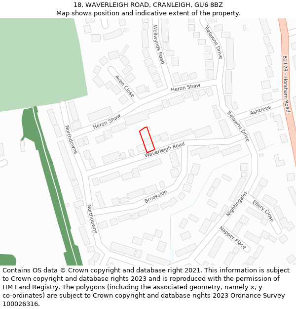 18, WAVERLEIGH ROAD, CRANLEIGH, GU6 8BZ: Location map and indicative extent of plot