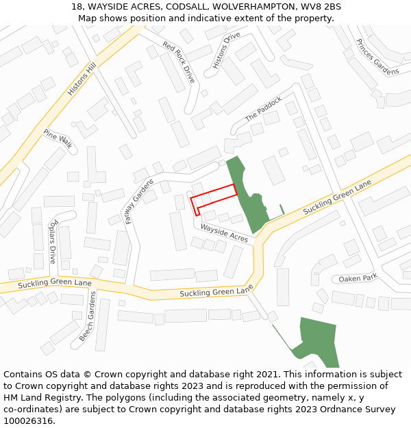 18, WAYSIDE ACRES, CODSALL, WOLVERHAMPTON, WV8 2BS: Location map and indicative extent of plot