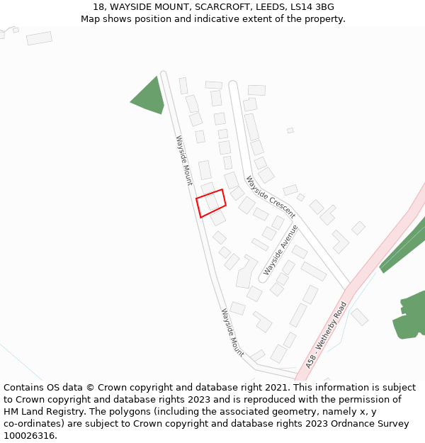 18, WAYSIDE MOUNT, SCARCROFT, LEEDS, LS14 3BG: Location map and indicative extent of plot