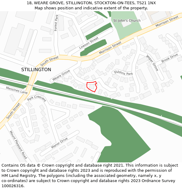 18, WEARE GROVE, STILLINGTON, STOCKTON-ON-TEES, TS21 1NX: Location map and indicative extent of plot