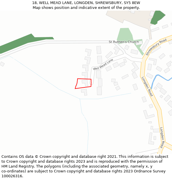 18, WELL MEAD LANE, LONGDEN, SHREWSBURY, SY5 8EW: Location map and indicative extent of plot