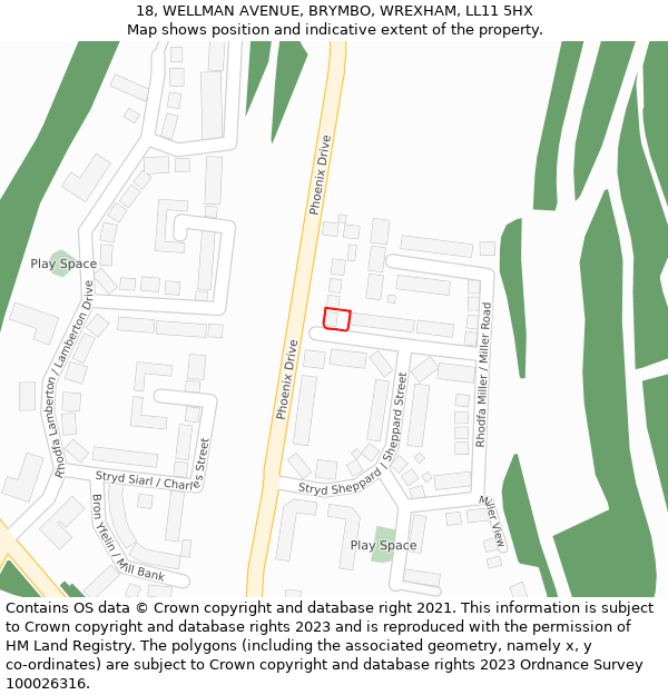 18, WELLMAN AVENUE, BRYMBO, WREXHAM, LL11 5HX: Location map and indicative extent of plot