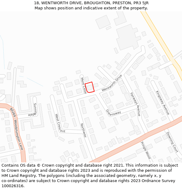 18, WENTWORTH DRIVE, BROUGHTON, PRESTON, PR3 5JR: Location map and indicative extent of plot