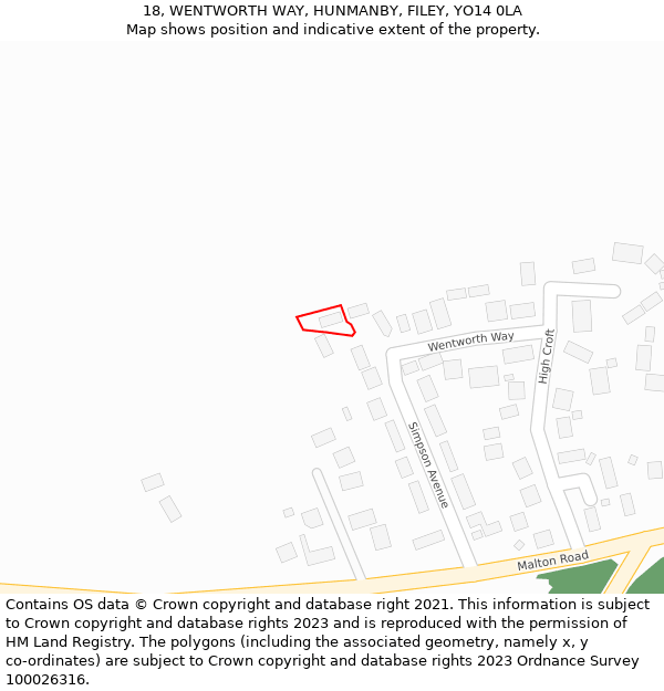 18, WENTWORTH WAY, HUNMANBY, FILEY, YO14 0LA: Location map and indicative extent of plot