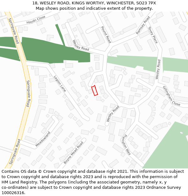 18, WESLEY ROAD, KINGS WORTHY, WINCHESTER, SO23 7PX: Location map and indicative extent of plot