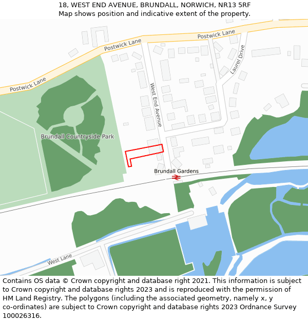 18, WEST END AVENUE, BRUNDALL, NORWICH, NR13 5RF: Location map and indicative extent of plot