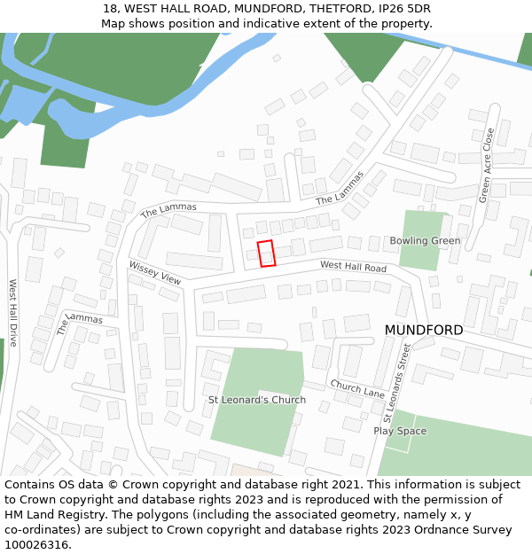 18, WEST HALL ROAD, MUNDFORD, THETFORD, IP26 5DR: Location map and indicative extent of plot