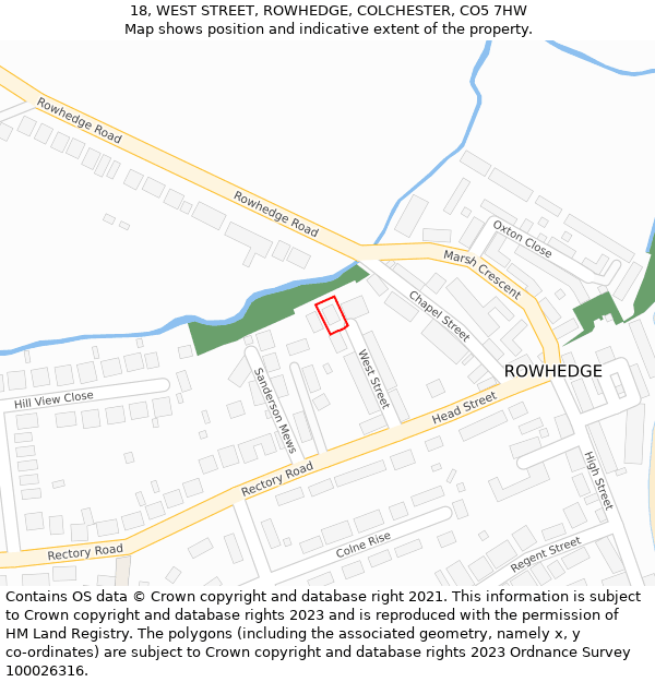 18, WEST STREET, ROWHEDGE, COLCHESTER, CO5 7HW: Location map and indicative extent of plot